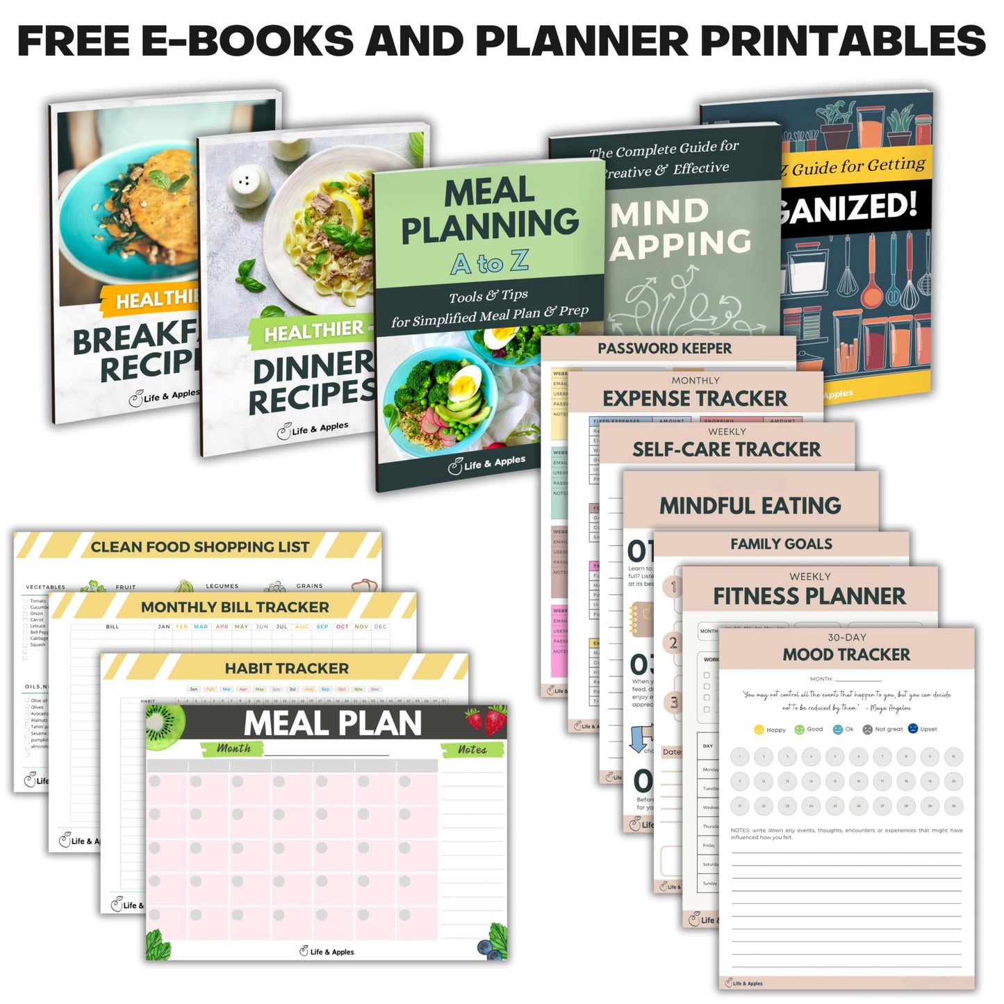 Life & Apples Meal Planner with Grocery List – Undated Weekly Menu & Meal Prep Notebook for Women & Men, Healthy Eating & Weight Loss Planner, 52-Week Spiral Bound Journal, Forest