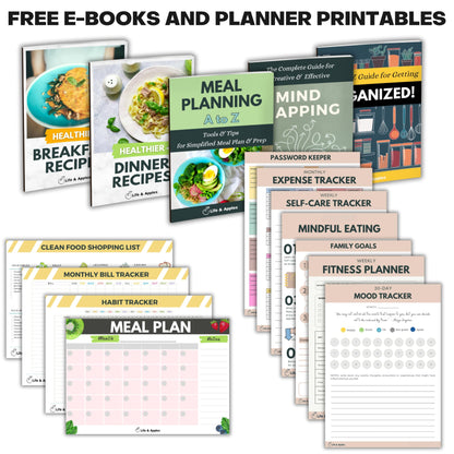 Life & Apples Meal Planner with Grocery List – Undated Weekly Menu & Meal Prep Notebook for Women & Men, Healthy Eating & Weight Loss Planner, 52-Week Spiral Bound Journal, Forest