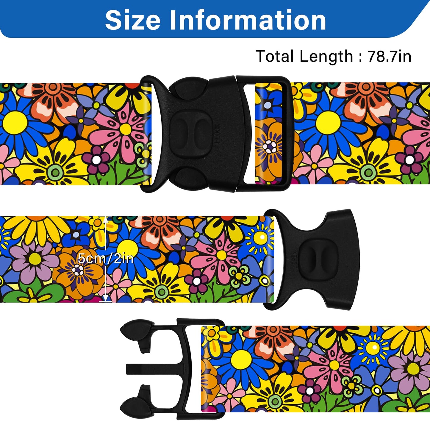 2 Pack Luggage Straps for Suitcases, Adjustable Travel Belt with Double Lock and Quick Release Buckle, Heavy Duty Nylon Bag Packing Strap, Bright Identifiers Business Travel Accessories-Sun Flowers