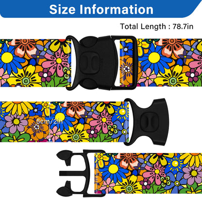 2 Pack Luggage Straps for Suitcases, Adjustable Travel Belt with Double Lock and Quick Release Buckle, Heavy Duty Nylon Bag Packing Strap, Bright Identifiers Business Travel Accessories-Sun Flowers
