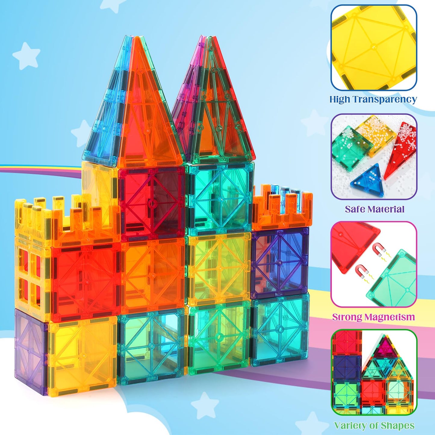 OugerToy Magnetic Tiles,104PCS Magnetic Building Tiles for Kids, Educational Magnetic Stacking Blocks, Magnets Construction Toys, Christmas Toy Gift for Toddlers,Kids Boys and Girls 3 4 5 6 7 8 9+Year