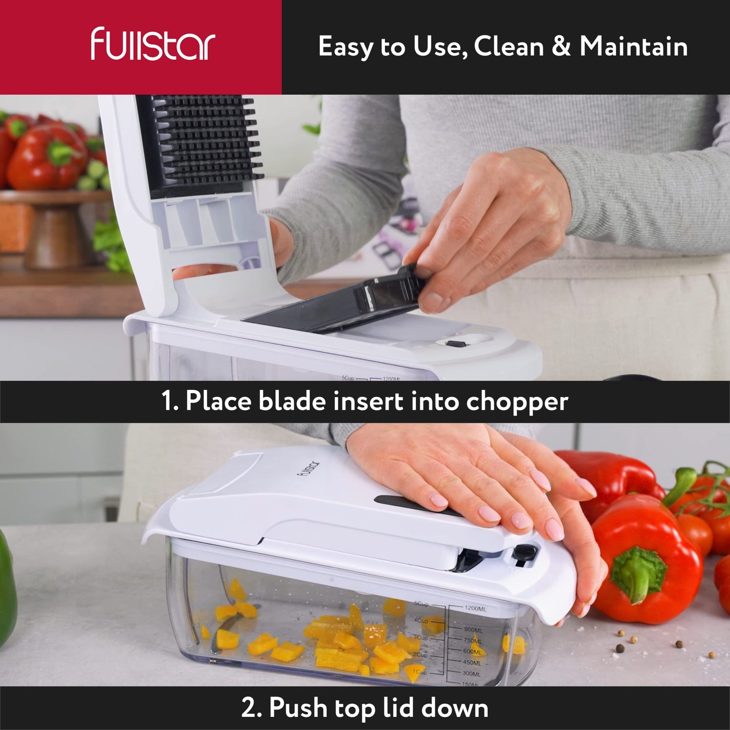 Fullstar The Original Pro Chopper - Vegetable Chopper and Spiralizer, Food Chopper with Container, Fruit Slicer, Kitchen Gadgets & Accessories, Home Essentials (9 in 1, White)