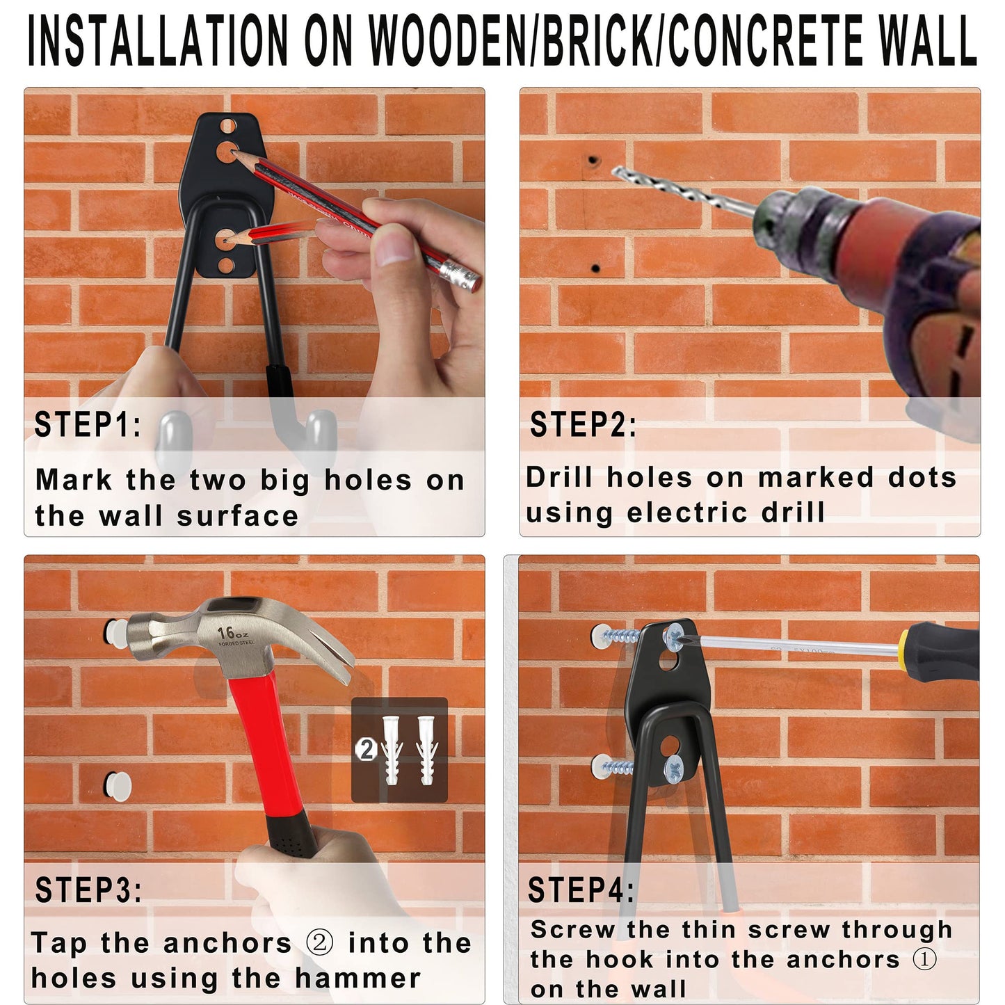 KOFANI Steel Garage Storage Hooks - 16 Pack Anti-Slip Coating, Heavy Duty Wall Mount Hooks for Hanging Bike, Ladder, Garden Tools