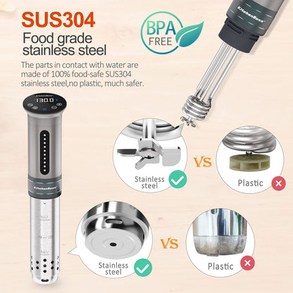 KitchenBoss Sous Vide Cooker Machine | 1100 Watts IPX7 Waterproof Sous-Vide G310/Silver | Water Cooker, Suvee vide machine | Accurate Temperature Control Digital Display | Thermal Immersion Circulator