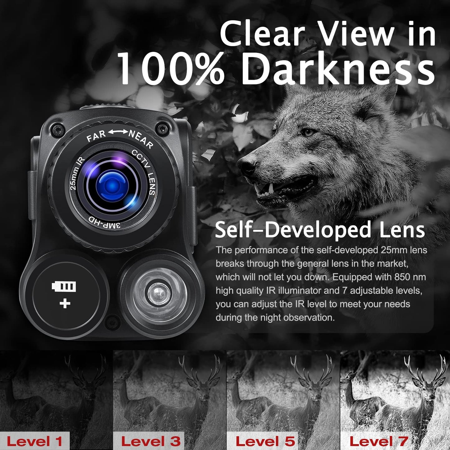 GeowFiiTech Night Vision Monocular, 4K Infrared Digital Night Vision Goggles with 850nm IR, 40M Photo & 4K Video, 984FT Range, 8X Zoom, Rechargeable Battery, 32GB Card for Hunting Camping Adventure