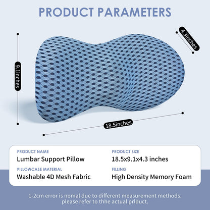 kasney Lumbar Support Pillow Ergonomic Memory Foam, Relieve Back Pain, CMFY Breathable & Detachable & Washable, Perfect for Office Chairs, Car Seats, Beds (Blue)