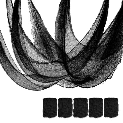 Qtisky Set of 5 Halloween Creepy Gauze Cloth Decoration, Indoor Outdoor Black Scary Halloween Gauze Tapestry Decor, Spooky Decorations for Home Wall Yard Haunted House Party Supplies, 72 x 30 inch