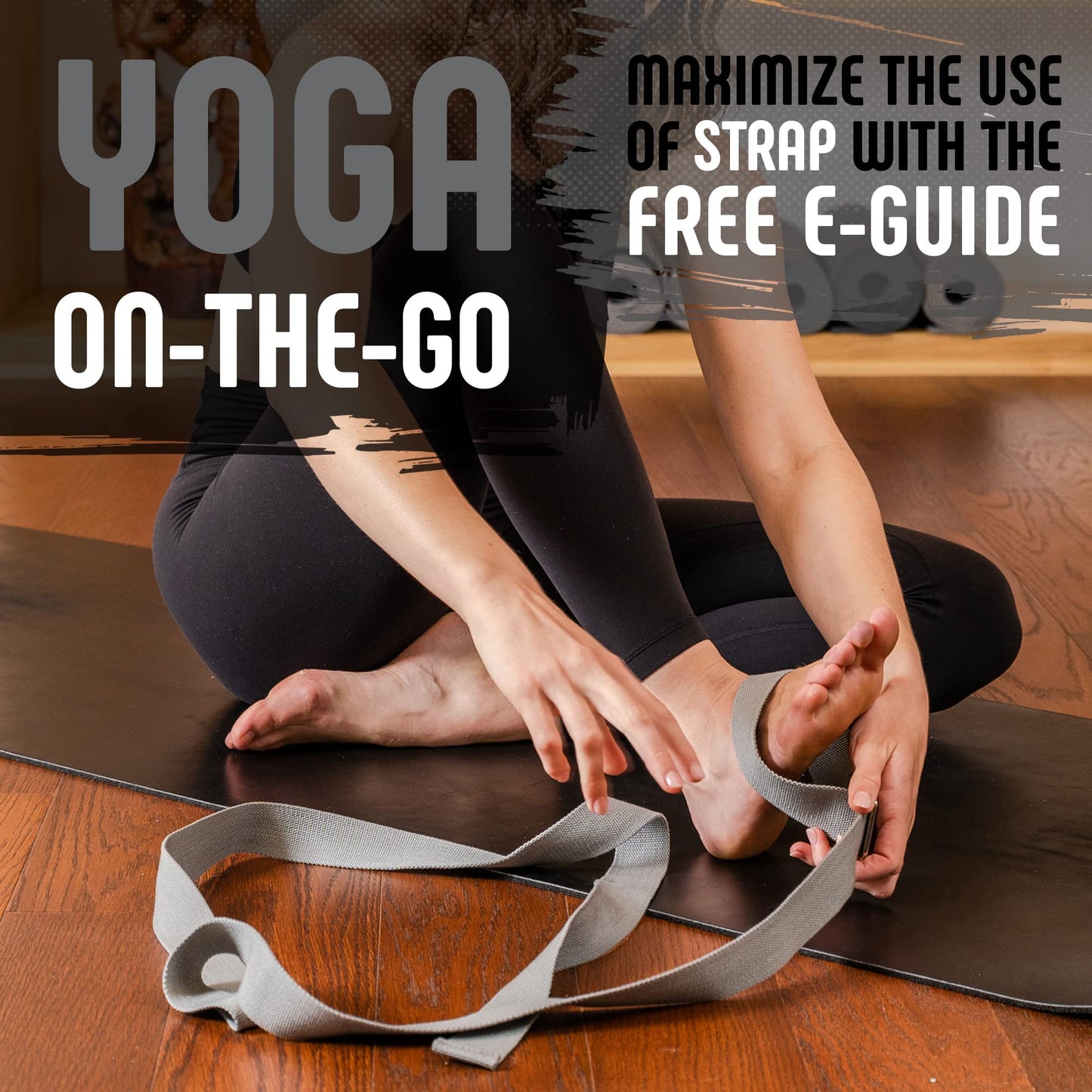 Gradient Fitness Yoga Strap, Friction-Less Easy-Feed Buckle, Yoga Straps for Stretching, Super Soft Cotton/Polyester Blend Webbing, Yoga band, Free eGuide. (8 Feet) Gray