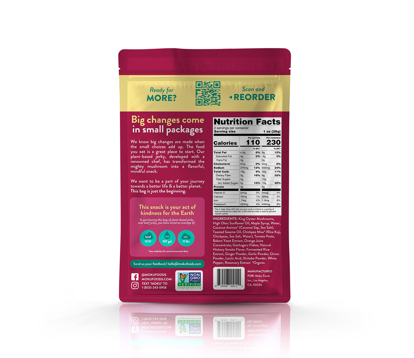 Moku Plant-Based Mushroom Jerky, Korean BBQ (3 Pack), Gluten Free, Soy-Free, Non-Gmo Vegan Snacks, No Artificial Sweetener Vegan Food, Healthy Snacks, 2.0 Oz Ea