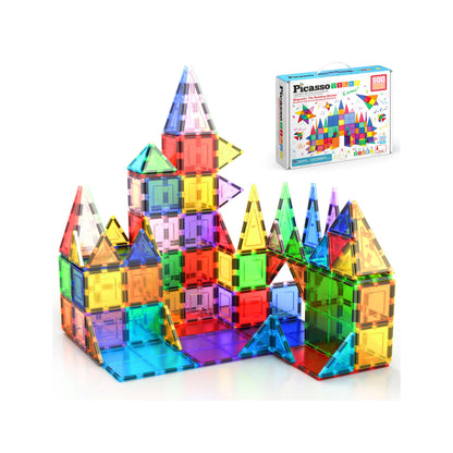 PicassoTiles 100 Piece Set 100pcs Magnet Building Tiles Clear Magnetic 3D Blocks Construction Playboards, Creativity Beyond Imagination, Inspirational, Recreational, Educational Conventional