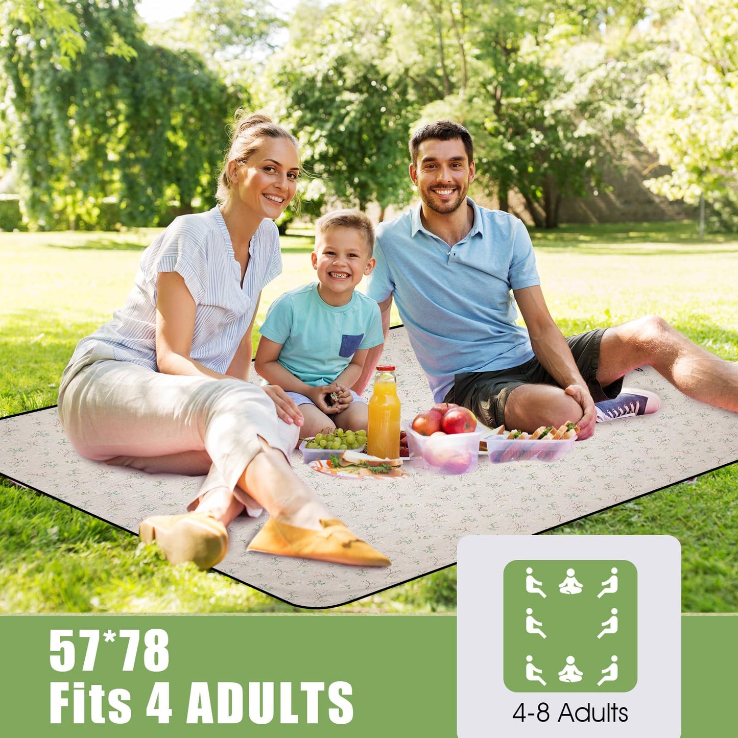 Picnic Outdoor Blankets Waterproof Extra Large - Beach Mat Sand Free Foldable with Carry Strap | Portable Camping Blanket | Park Blanket for Grass Park, Hiking, Travel, Concerts, Indoor(Multi Flower)