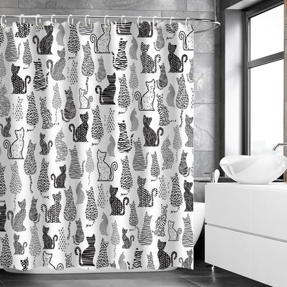 LIVILAN Cat Shower Curtain for Bathroom Cute Shower Curtain with 12 Hooks Kitten Animal Decorative Black and White Fabric Bath Curtain Gift for Cat Lovers Kids and Girls Machine Washable (72"W X 72"H)