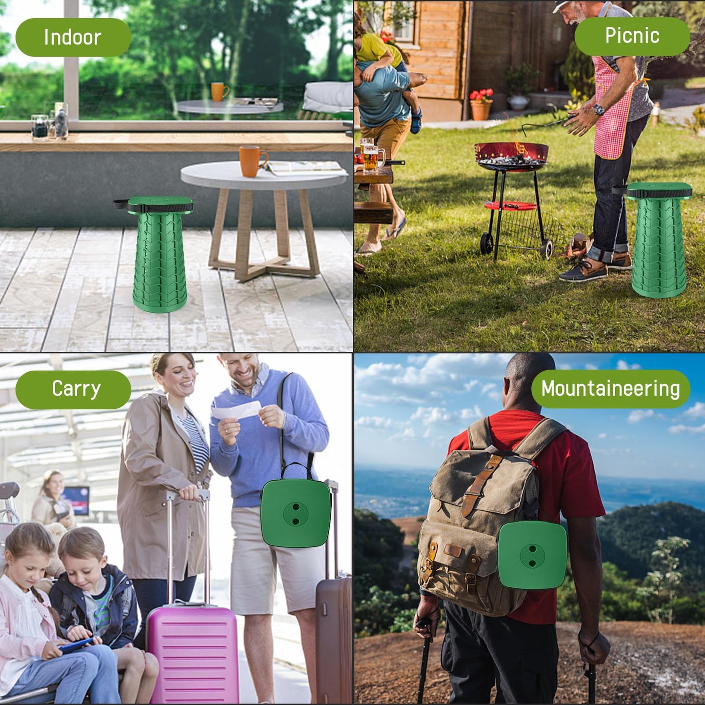 maliven Collapsible Camping Stool Seat, Square Portable Telescopic Stool, Lightweight Sturdy Foldable Stool for Camp Fishing Picnic