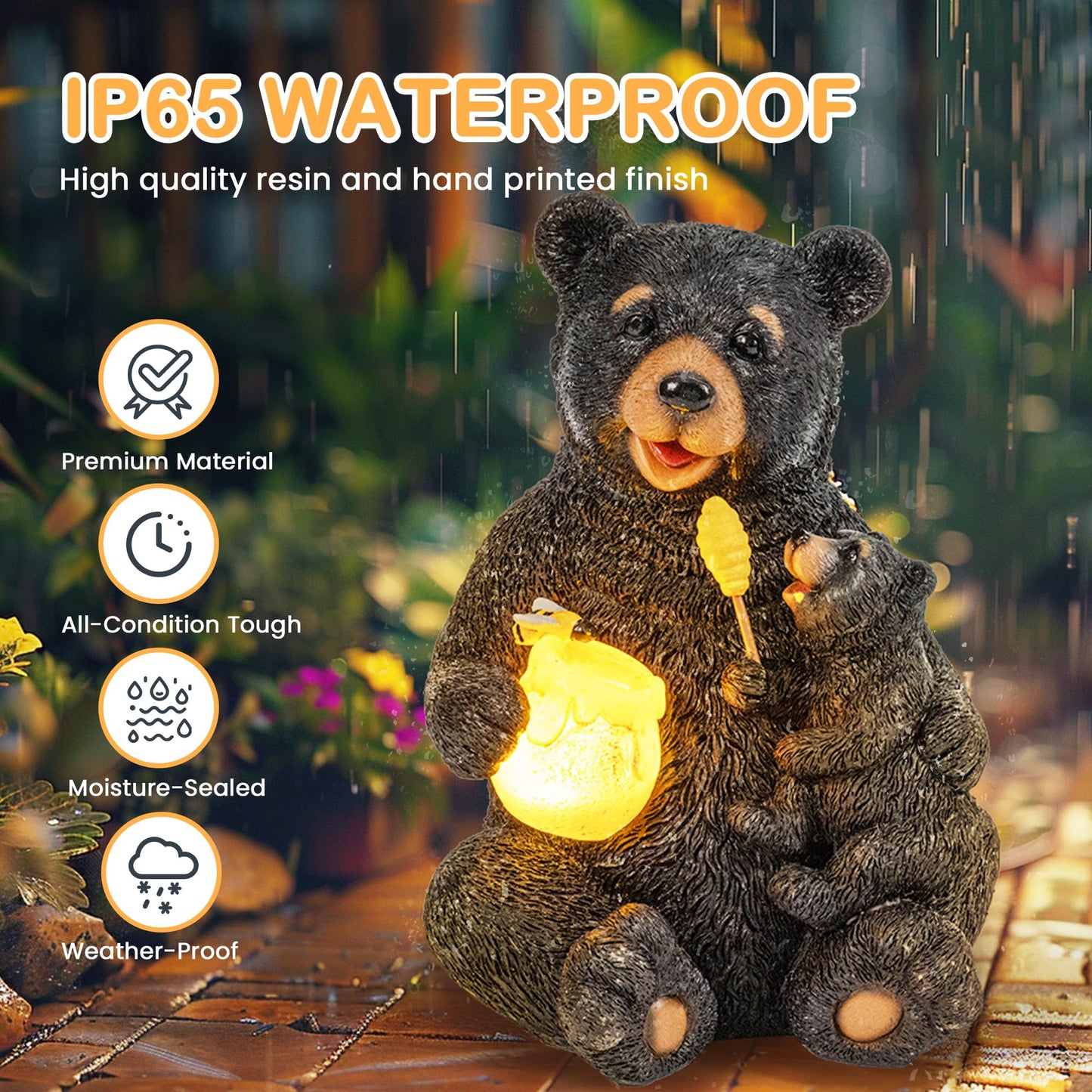 GIGALUMI Solar Garden Statues Loving Bear Figurine Lights for Outside, Yard Decorations Outdoor, Garden Decor Unique Birthday Housewarming Gifts for Mom, Women, Black