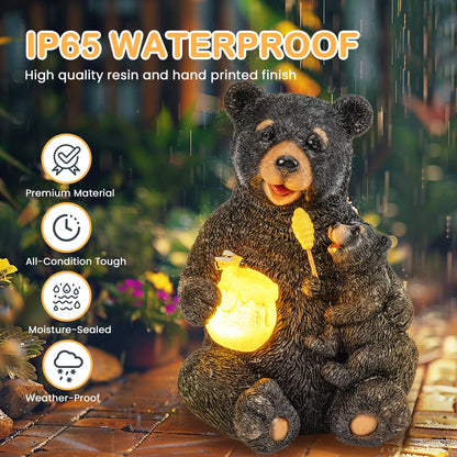 GIGALUMI Solar Garden Statues Loving Bear Figurine Lights for Outside, Yard Decorations Outdoor, Garden Decor Unique Birthday Housewarming Gifts for Mom, Women, Black