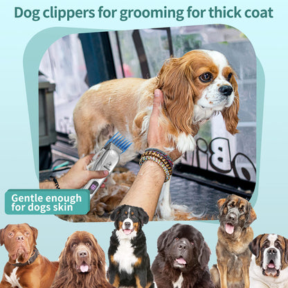Gooad Dog Clippers for Grooming for Heavy Thick Hair&Coats, Dog Hair Trimmer,Low Noise Rechargeable Cordless Dog Grooming Kit Pet Shaver for Small Large Dogs Pets (Sliver)