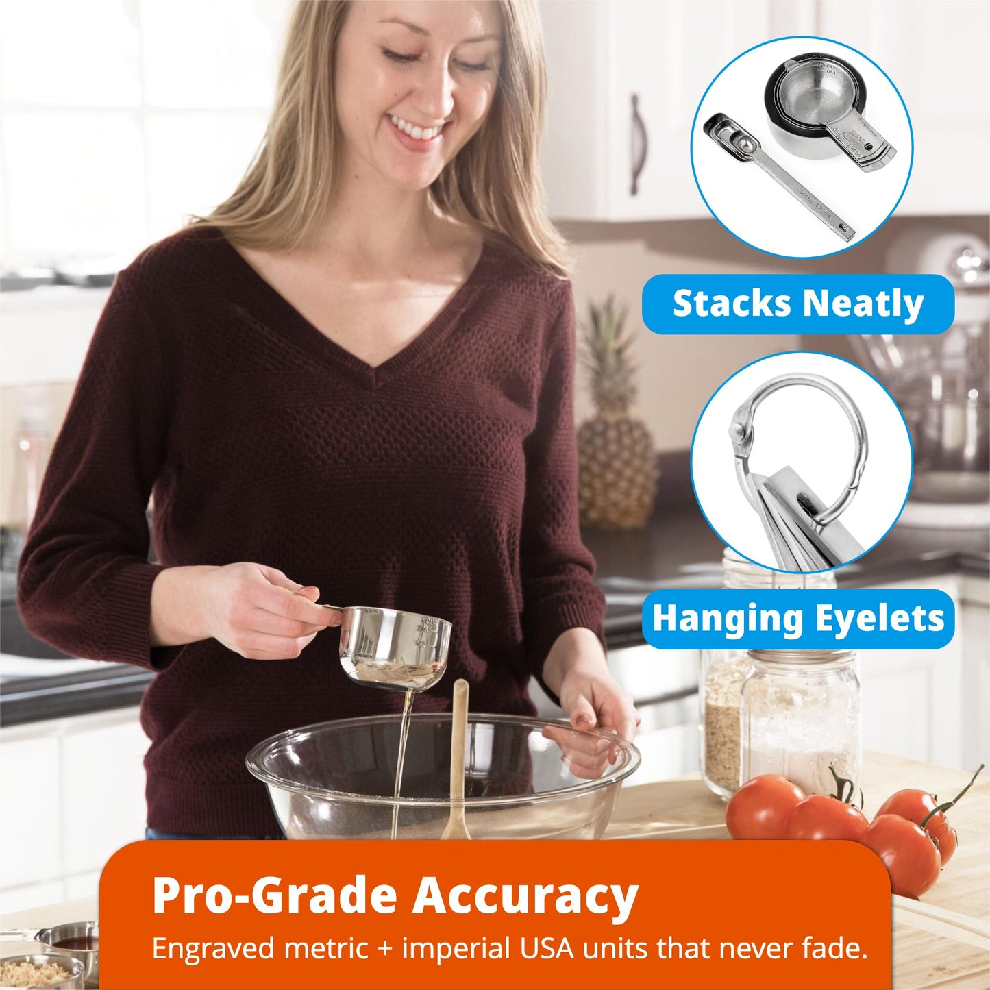 Morgenhaan Premium 304 Stainless Steel Measuring Kit - 8-Piece Essential Cups and Spoons for Everyday Use, Stackable & Durable