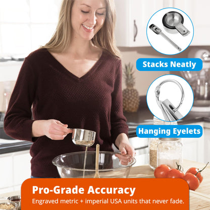 Morgenhaan Premium 304 Stainless Steel Measuring Kit - 8-Piece Essential Cups and Spoons for Everyday Use, Stackable & Durable