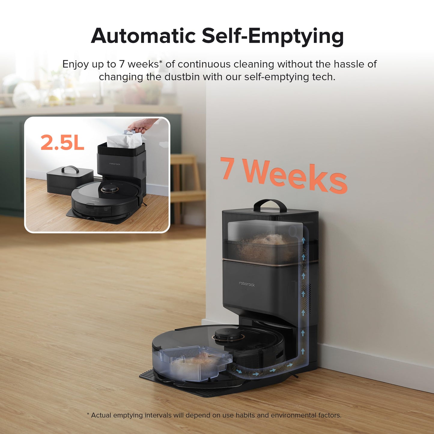 roborock Q8 Max+ Robot Vacuum and Mop, Self-Emptying, Hands-Free Cleaning for up to 7 Weeks, Reactive Tech Obstacle Avoidance, 5500 Pa Suction, DuoRoller Brush, APP-Controlled Mopping, Black