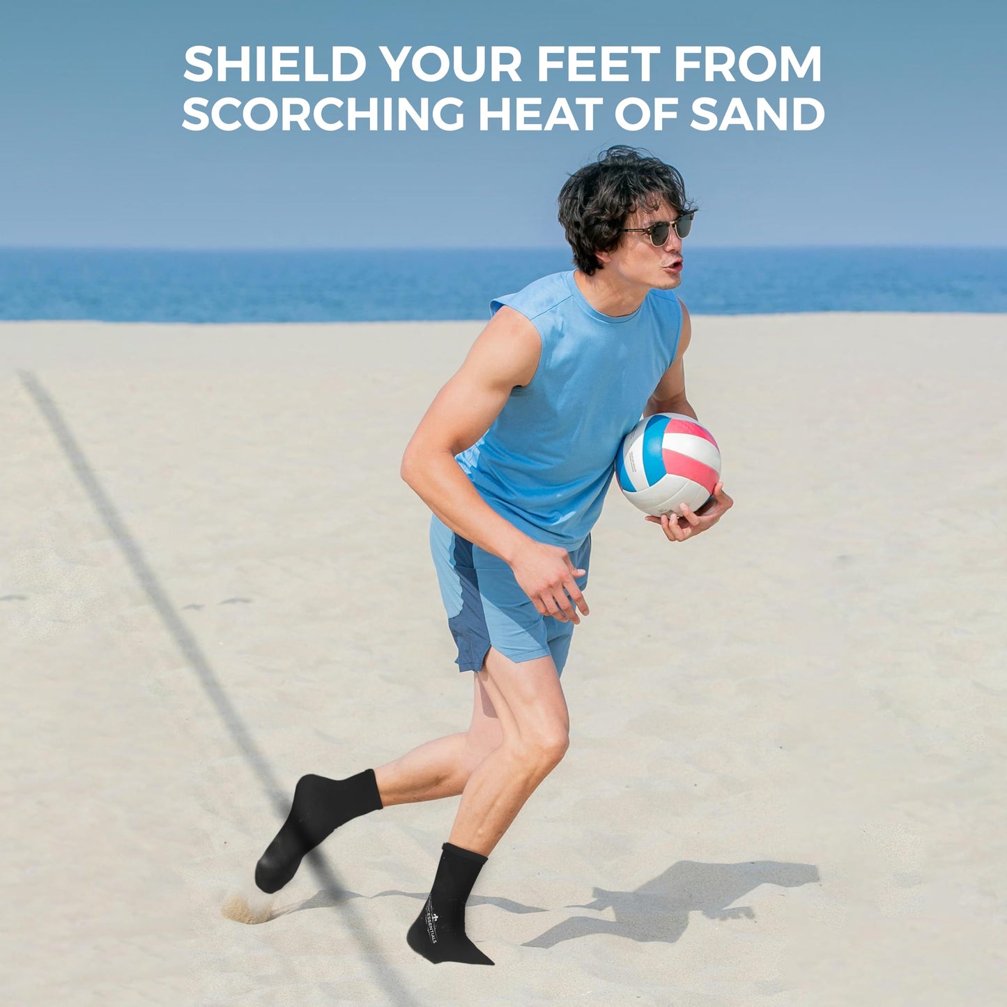 Nordic Essentials Aqua Beach Socks - 1 Pair - For Sand Soccer, Volleyball, Swim, Diving, Snorkel Equipment for Men, Women, Kids, Youth - Neoprene Lycra Waterproof Booties - Sun Protection S - Black