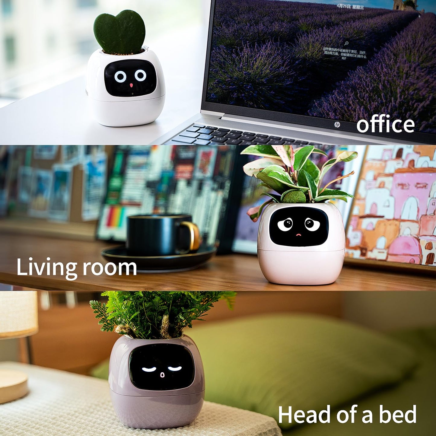 Masdio Smart Flowerpots, with Artificial Intelligence, Time Temperature Display, and Numerous Expressive Animations Based On The Environment, for Indoor Decoration, Gifts(White)