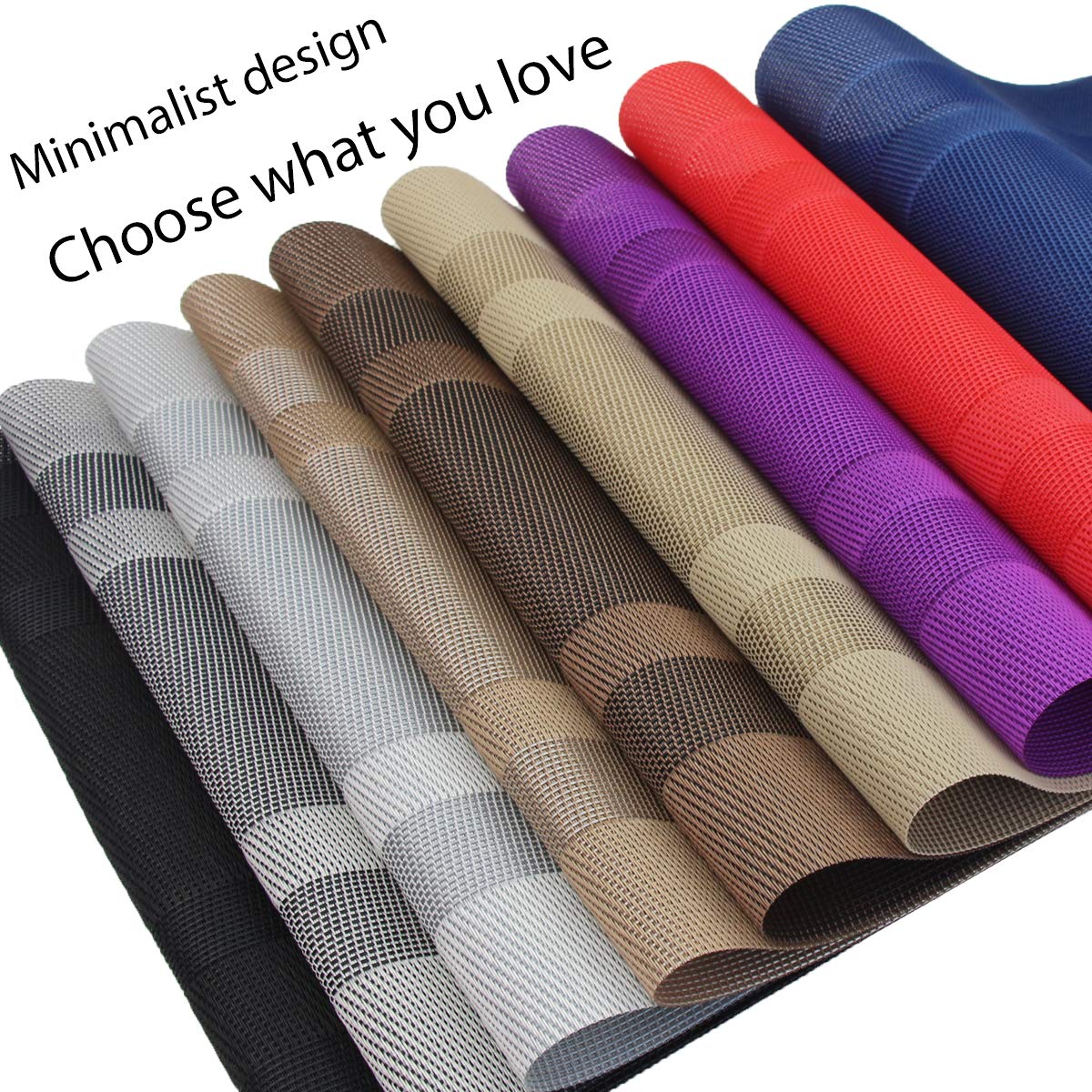 PIGCHCY Placemats,Washable Vinyl Woven Table Mats,Elegant Durable Placemats for Dining Table Set of 4 (18 x 12 inches, Pure Black)