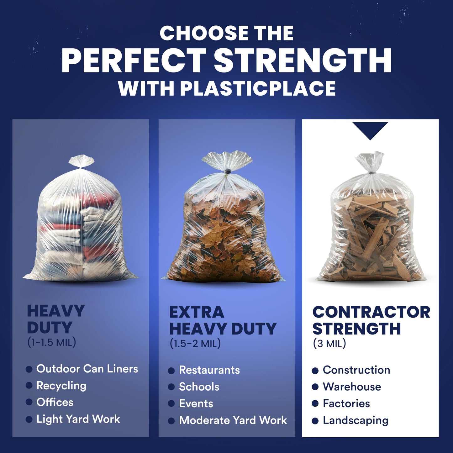 Plasticplace Contractor Trash Bags 55-60 Gallon, Heavy Duty Garbage Bags, 3.0 Mil Clear Trash Bags, Tear-Resistant Large Trash Can Liners for Construction, Recycling & Home Improvement (50 Count)