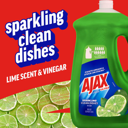 Ajax Ultra Liquid Dish Soap Vinegar and Lime Scent, Sparkling Clean Dishes, 90 fl oz Bottle