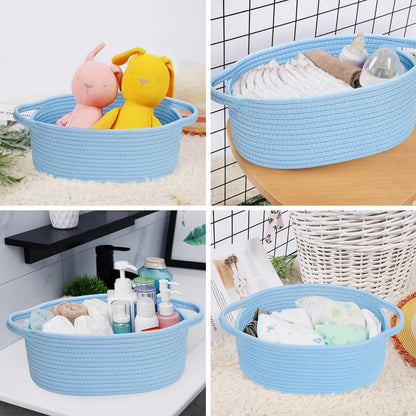 ABenkle Small Basket with Handles - Decorative Durable Rope Woven Storage Bin Shelf Storage Organizer Cube, Easter Baby Gift Basket, 12"x8"x5", Blue
