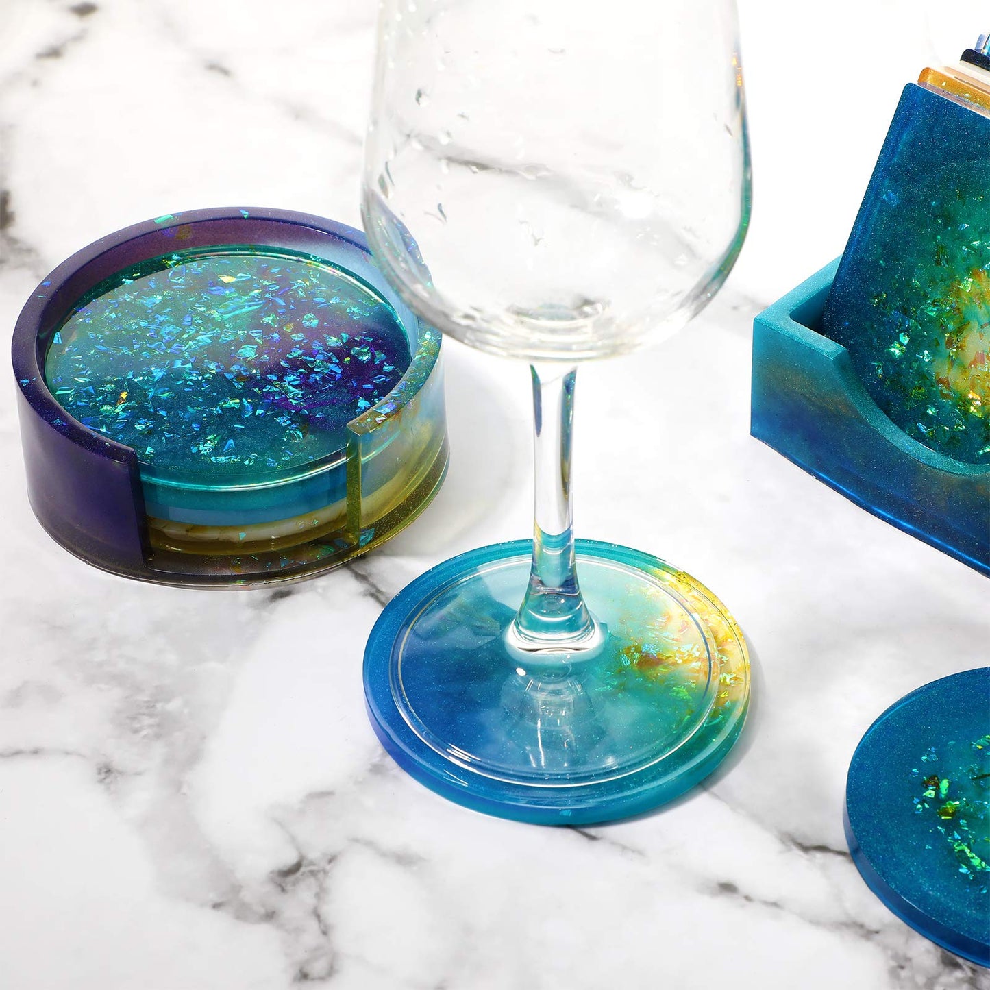 Patelai 12 Pcs Resin Molds Silicone Kit Epoxy Resin Molds Summer Coaster Mold Storage Box Mold in Rectangle Round Silicone Casting Mould for Art Summer DIY Jewelry Craft Cup Mat Home Decoration