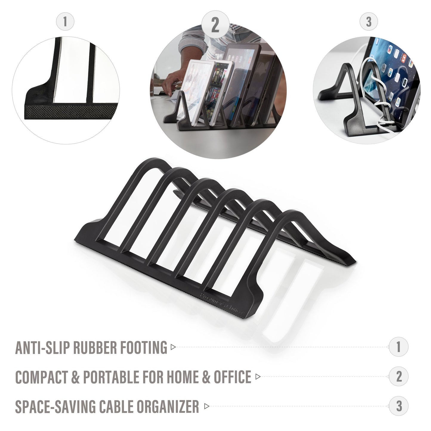 Prosumer's Choice Universal Charging Rack Organizer - Multi Device Stand Holds 5 Tablets or Smartphones - Desktop Tablet Holder and Storage Station - Compact Tech Organizer Dock for Home or Office