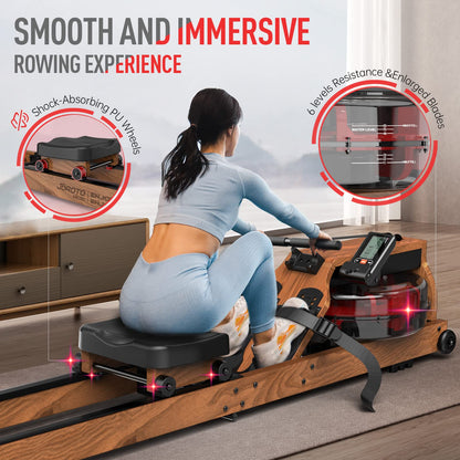 JOROTO Water Rowing Machine for Home Use, Foldable Rower Machine 330lbs Weight Capacity with Bluetooth Monitor, Phone Holder