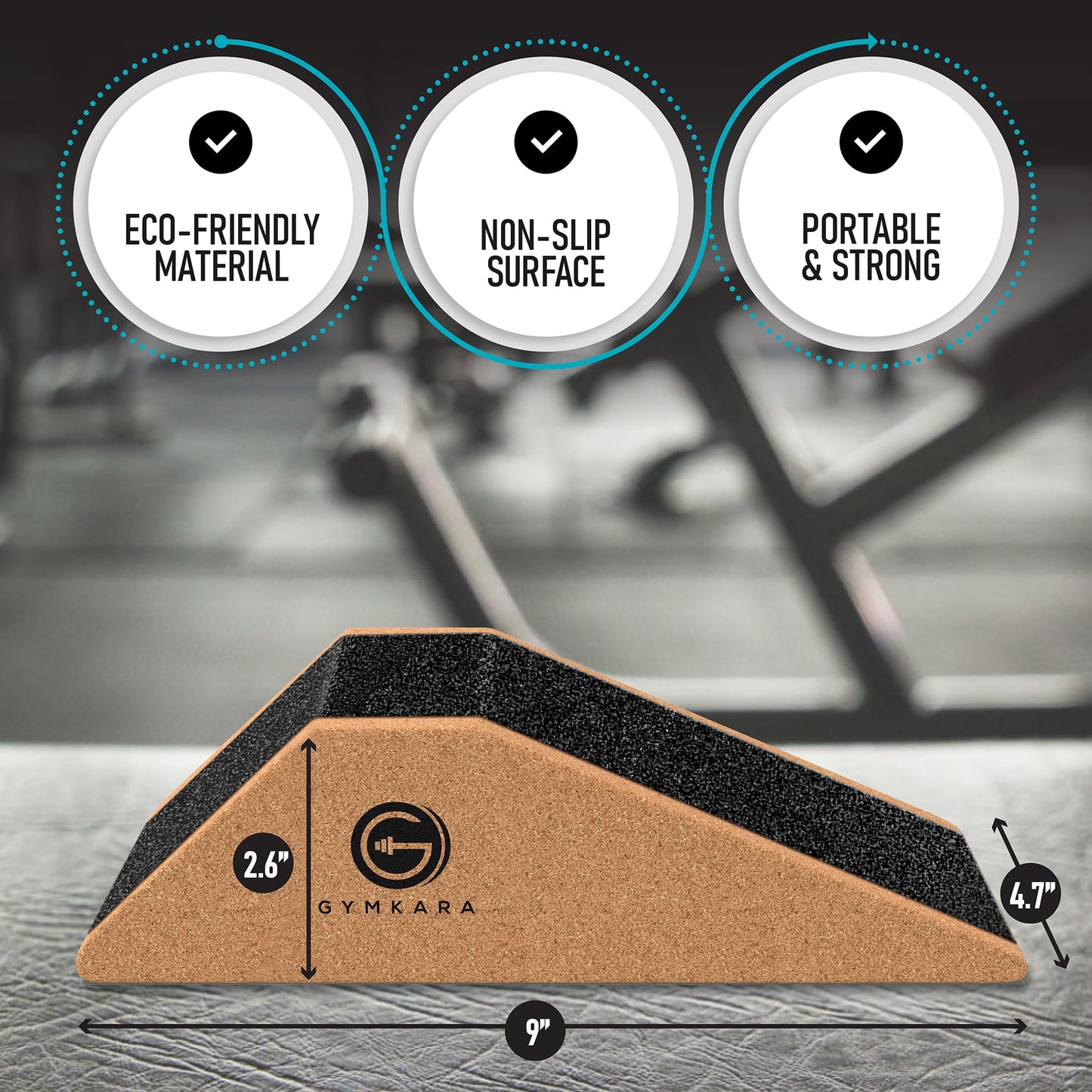 Gymkara Squat Wedge Block Cork 2 Pack - Non Slip Heel Elevated Wedge and Calf Raise Block - Slant Board for Squats to Avoid Muscle Strain