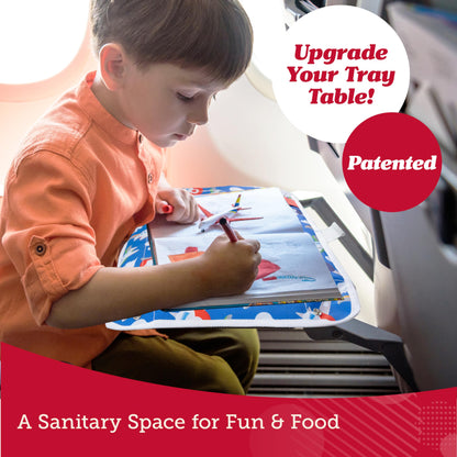 Lusso Gear Airplane Tray Table Cover with Pockets - Travel Essentials - Black Modern Linen - Portable Organizer & Tablet Holder - Airplane Travel Accessories & Road Trip Essentials