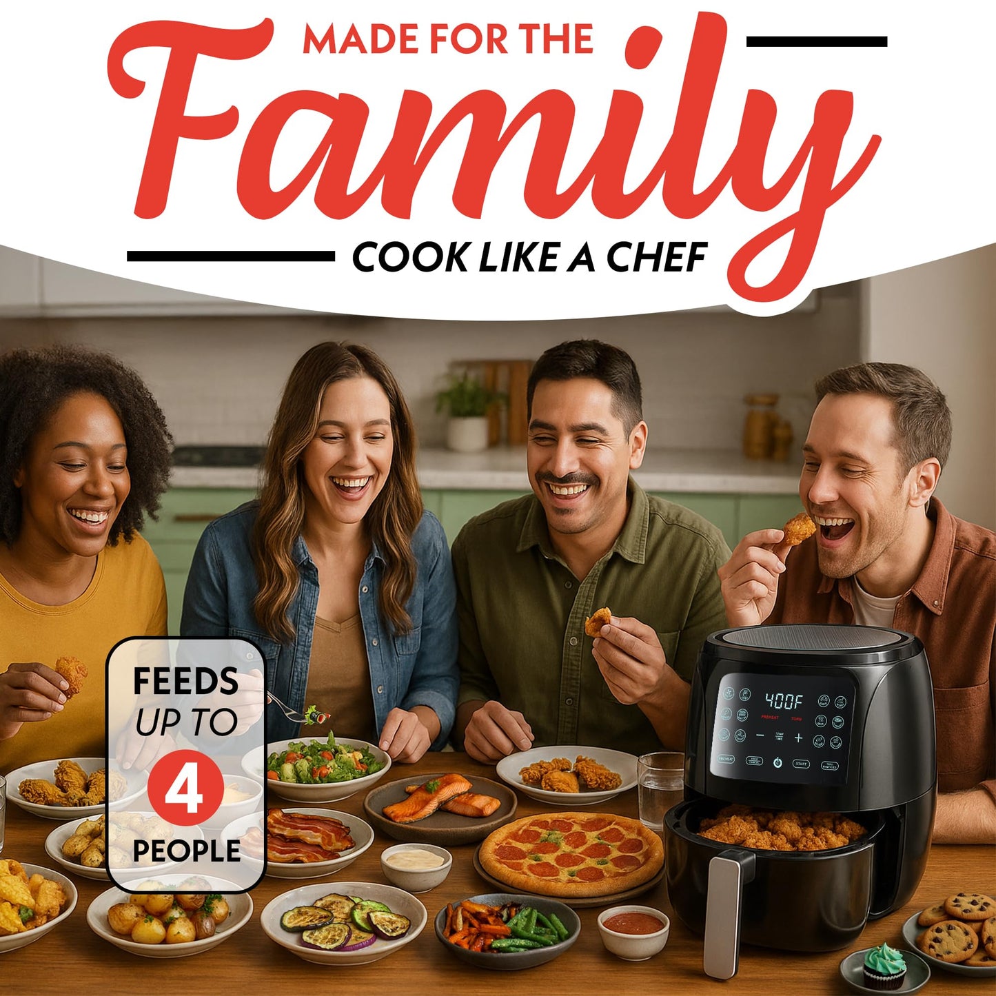 Gourmia Air Fryer Oven Digital Display 4 Quart Large AirFryer Cooker 12 1-Touch Cooking Presets, Black and Stainless Steel Accents Fry Force GAF486