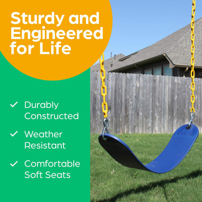 Jungle Gym Kingdom Swings for Outdoor Swing Set - Pack of 2 Swing Seat Replacement Kits with Heavy Duty Chains - Backyard Swingset Playground Accessories for Kids (Blue)
