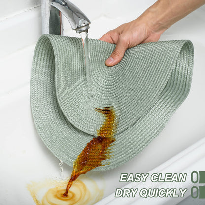 AHHFSMEI Placemats Set of 6 for Dining Table Washable Woven Vinyl Non-Slip 18x12 inches Placemat Heat-Resistant Durable Table Mats for Dining Table Easy to Clean (Sage Green, 6)