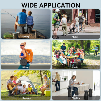 2025 Upgraded Portable Folding Stool, Collapsible Stool, Telescoping Camping Stool with Max Load Capacity 485lbs, Square Retractable Seat for Camping Gardening Fishing Hiking BBQ[Black]