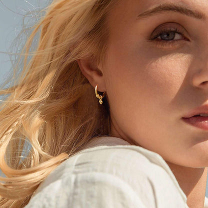 Mevecco Gold Hoop Earrings 14K Gold Plated Delicate Dangle Beads CZ Earrings for Women Jewelry Gift (dangle beads)