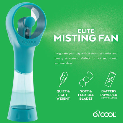 O2COOL 2 Pack Elite Battery Powered Handheld Water Misting Fans (Teal)