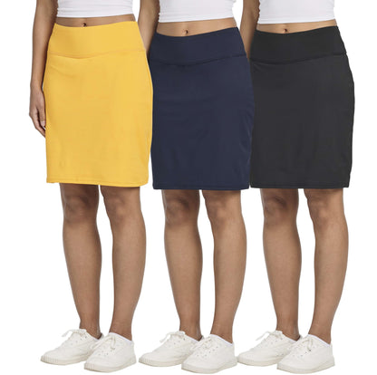 Real Essentials 3 Pack: Women's 20" Golf Skirts Knee Length Skorts Athletic Long Active Casual Pockets (Available in Plus)