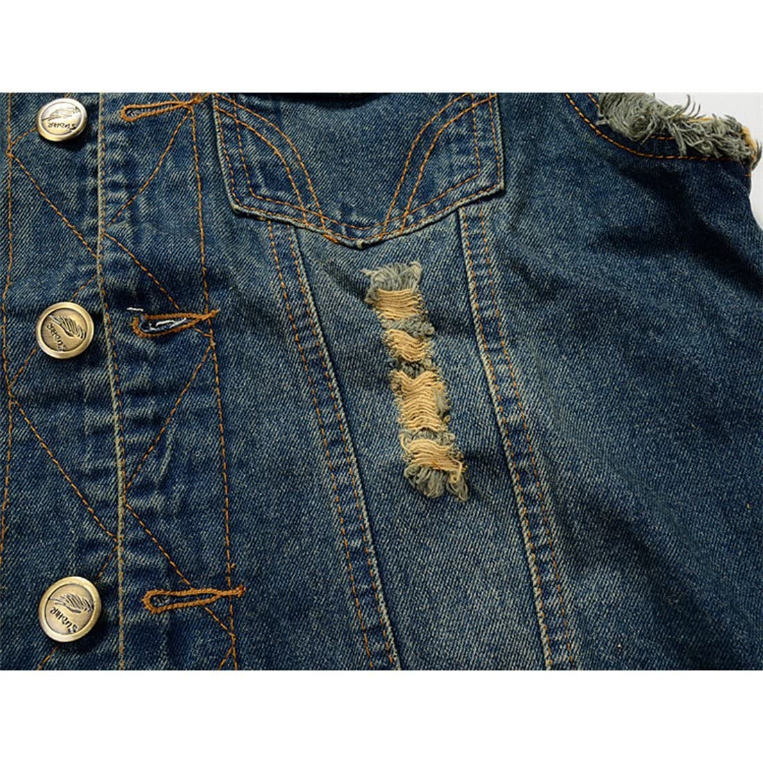 NASKY Men's Fit Retro Ripped Denim Vest Sleeveless Lapel Jean Vest Jacket Waistcoat Top(Small,Dark blue)