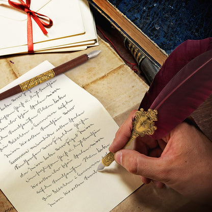 Hethrone Feather Pen and Ink Set - Quill Pens Calligraphy Pen Set Fountain Dip Pen