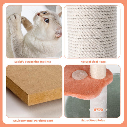 HYABi 63-inch Cat Tree for Large Cats, Multi-Level Flower Tower with Condo, Sisal Scratching Posts & Toy Balls, Sturdy & Safe Indoor Playhouse