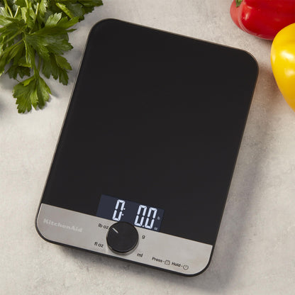 KitchenAid KQ908 Glass Surface 11 Pound Capacity Digital Kitchen and Food Scale, Scale for Food Ounces and Grams, Dry and Liquid Ingredients, Black