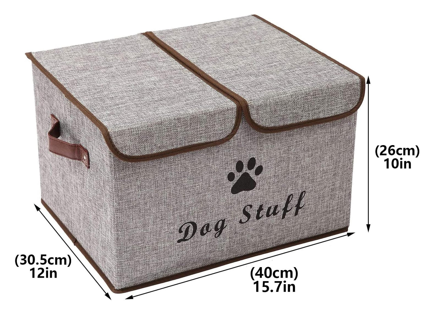 Geyecete Large Storage Boxes - Large Linen Fabric Foldable Storage Cubes Bin Box Containers with Lid and Handles for Dog Apparel & Accessories, Dog Coats, Dog Toys, Dog Clothing(Grey)