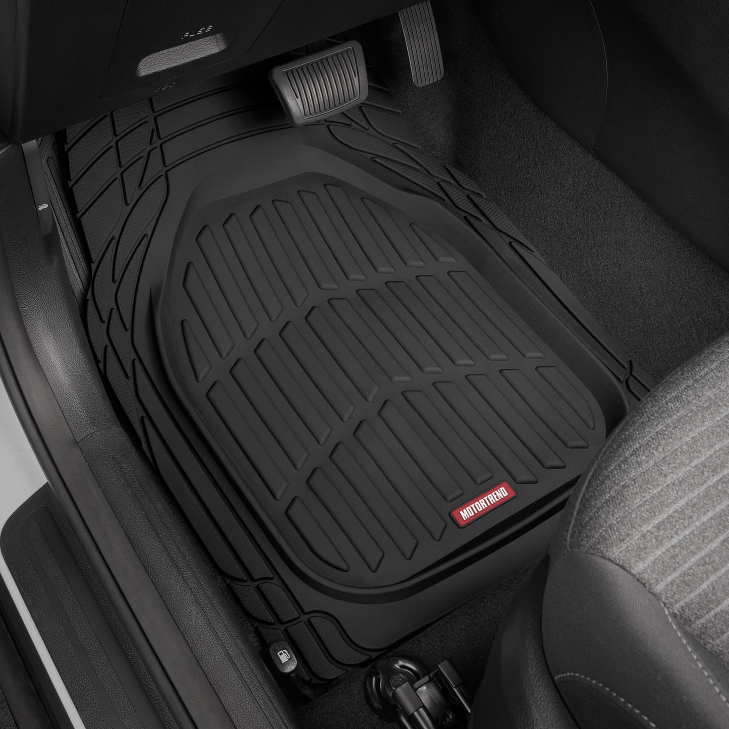 Motor Trend FlexTough Floor Mats for Cars, Black Deep Dish All-Weather Mats, Waterproof Trim-To Fit Automotive Floor Mats for Cars Trucks SUV, Universal Floor Liner Car Accessories
