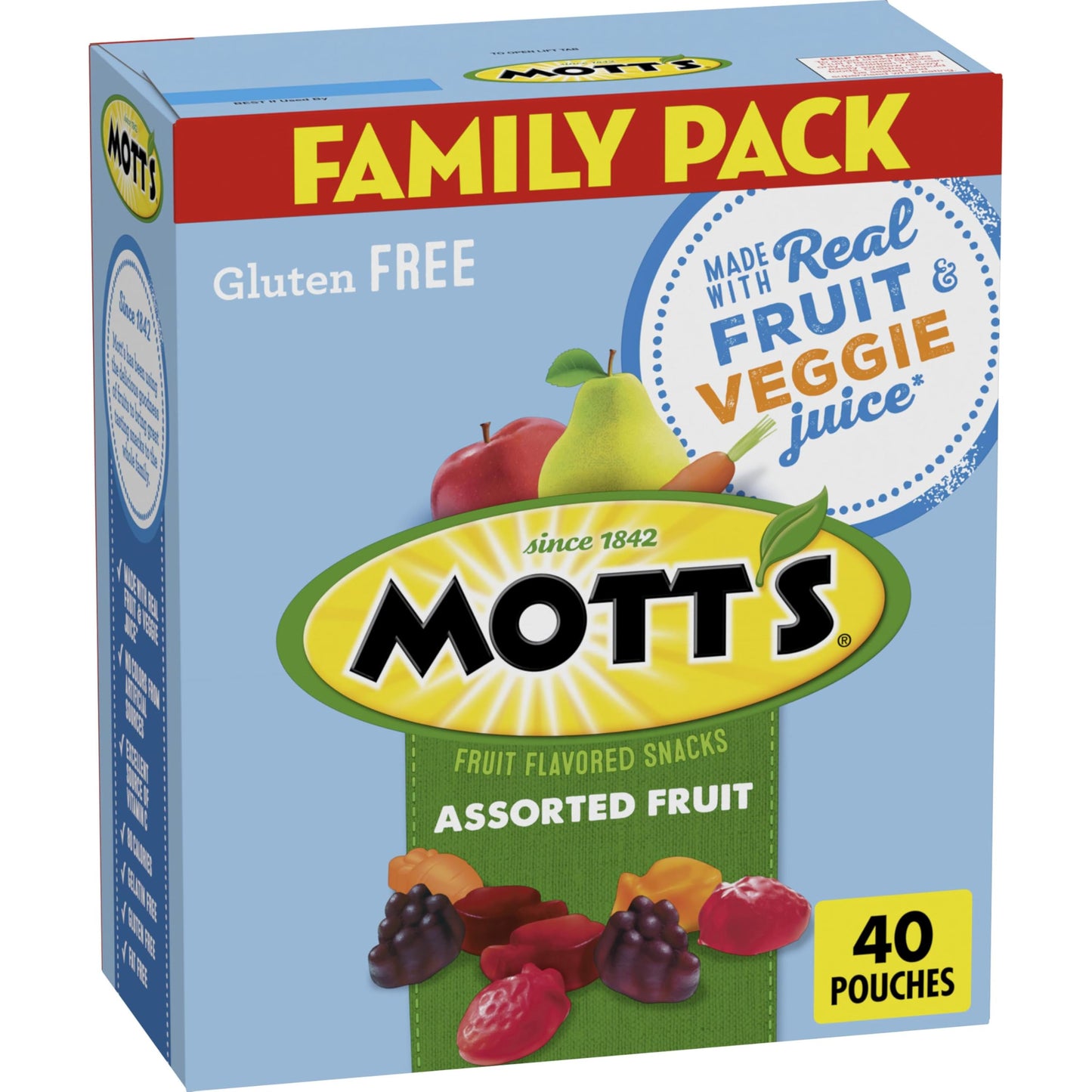 Mott's Fruit Flavored Snacks, Assorted Fruit, Gluten Free Snack, Family Pack, 40 Ct, 32 oz