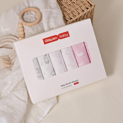 GLLQUEN BABY Receiving Blanket Boy Cotton Muslin Swaddle Blankets Girl Newborn Squares Breathable & Soft Thin Baby Blankets Cloths Double Absorbent Infant Swaddling Wrap - 6 Pack (Looking for Spring)