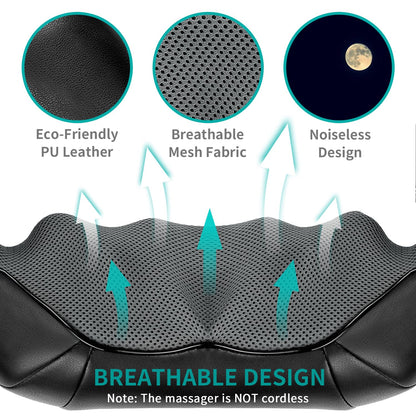 Nekteck Shiatsu Neck Massager for Pain Relief Deep Tissue with Heat, 3D Kneading Massage Pillow Back Shoulder Massagerfor Body Muscle, Plug-in Use for Home Office Car, Gifts for Mom Dad Him Her